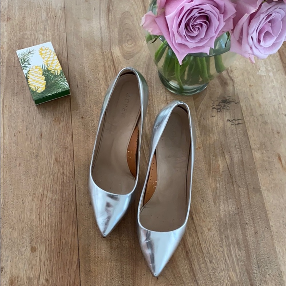 Jcrew high heels metallic silver sz10 fits 9.5/10
